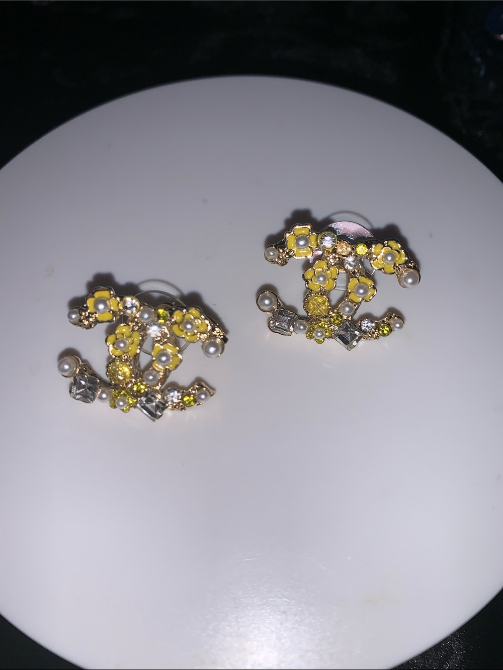 Gold-Tone Yellow Floral Crystal Clip-On Earrings